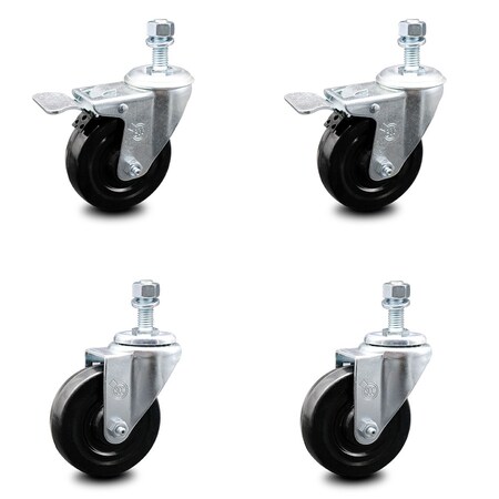 Service Caster 4 Inch Hard Rubber Swivel 12mm Threaded Stem Caster Total Lock Brakes, 2PK SCC-TSTTL20S414-HRS-M1215-2-S-2